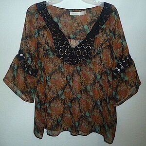Costa Blanca Boho Sheer Crochet Top Blouse Fall Lace Autumn